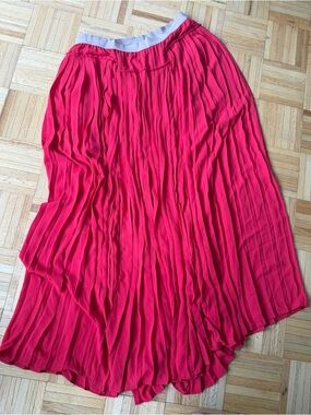 BCBGMaxAzria Coral-Red Pleated Maxi Skirt
